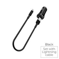 Borofone Borofone - avtomobilski polnilec 2x USB Lightning kabel, vključen, črn