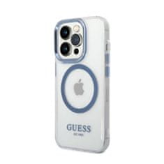 Guess Guess kovinski obrisi Magsafe - ohišje za iPhone 14 Pro (prozorno / modro)