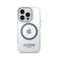 Guess Guess kovinski obrisi Magsafe - ohišje za iPhone 14 Pro (prozorno / modro)