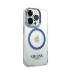 Guess Guess kovinski obrisi Magsafe - ohišje za iPhone 14 Pro (prozorno / modro)