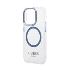 Guess Guess kovinski obrisi Magsafe - ohišje za iPhone 14 Pro (prozorno / modro)