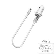 Borofone Borofone - avtomobilski polnilec 2x USB Lightning kabel, bel