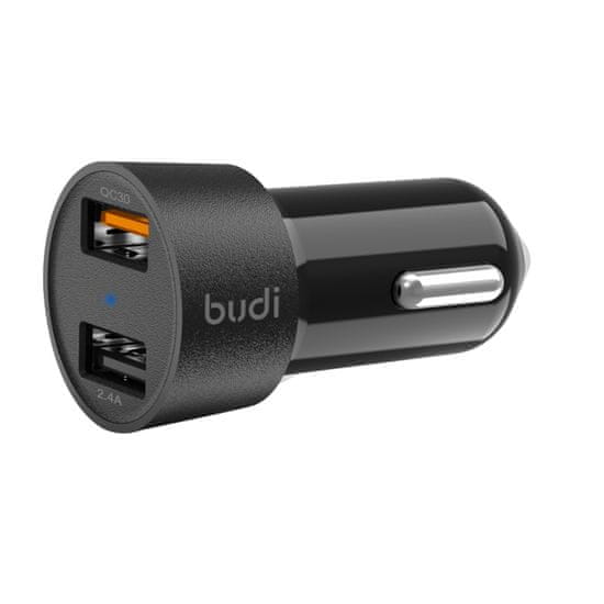 Budi Budi - Avtomobilski polnilec 2x USB, 30W, QC3.0 (črn)