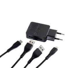 Energizer Energizer HardCase - Kompaktni omrežni polnilnik 2x USB-A + USB-C in kabel Micro USB (črn) doživljenjska garancija