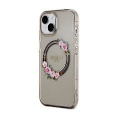 Guess Guess IML Flowers Wreath MagSafe - ohišje za iPhone 15 (črno)