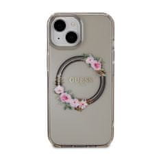 Guess Guess IML Flowers Wreath MagSafe - ohišje za iPhone 15 (črno)