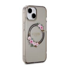 Guess Guess IML Flowers Wreath MagSafe - ohišje za iPhone 15 (črno)