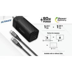 Energizer Energizer Ultimate - Multiplug EU / UK / US GaN USB-C &amp; USB-A 90W PD omrežni polnilnik + kabel USB-C (črn)