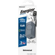 Energizer Energizer Ultimate - Multiplug EU / UK / US GaN USB-C &amp; USB-A 65W PD omrežni polnilec (srebrn)