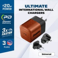 Energizer Energizer Ultimate - Multiplug EU / UK / US GaN USB-C 20W PD omrežni polnilec (oreh)