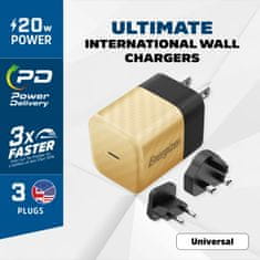 Energizer Energizer Ultimate - Multiplug EU / UK / US GaN USB-C 20W PD omrežni polnilec (zlati)