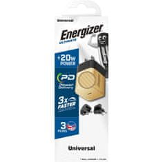 Energizer Energizer Ultimate - Multiplug EU / UK / US GaN USB-C 20W PD omrežni polnilec (zlati)