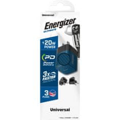 Energizer Energizer Ultimate - Multiplug EU / UK / US GaN USB-C 20W PD omrežni polnilec (modri)