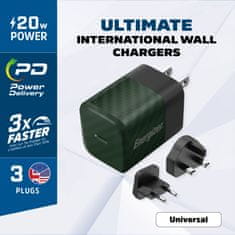 Energizer Energizer Ultimate - Multiplug EU / UK / US GaN USB-C 20W PD omrežni polnilec (zeleni)