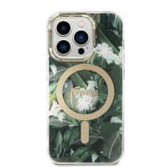 Guess Guess Bundle Pack MagSafe IML Jungle - MagSafe etui za iPhone 14 Pro + komplet polnilnika (kaki/zlata)