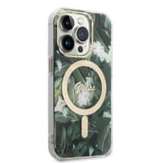 Guess Guess Bundle Pack MagSafe IML Jungle - MagSafe etui za iPhone 14 Pro + komplet polnilnika (kaki/zlata)