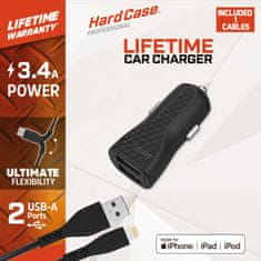 Energizer Energizer HardCase - Avtomobilski polnilec 2x USB-A 17W 3,4A + kabel Lightning s certifikatom MFi (črn)