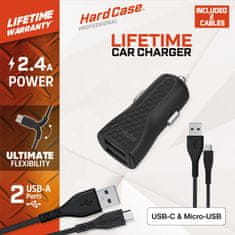 Energizer Energizer HardCase - Avtomobilski polnilec 2x USB-A 2,4A + kabel USB-C in Micro USB (črn)