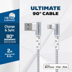 Energizer Energizer Ultimate - Kabel za igre z USB-A na Lightning 90° s certifikatom MFi 2 m (bela)