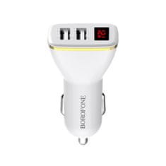 Borofone Borofone - 2x USB avtomobilski polnilec z LED zaslonom, bel