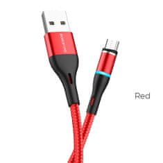 Borofone Borofone - Kabel USB-A do microUSB z magnetno konico in osvetlitvijo, 1,2 m (rdeč)