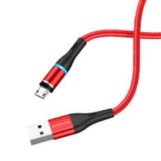 Borofone Borofone - Kabel USB-A do microUSB z magnetno konico in osvetlitvijo, 1,2 m (rdeč)