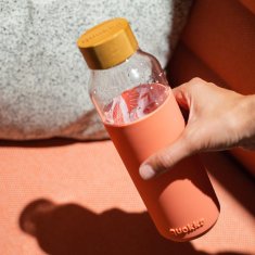NEW Quokka Flow - Steklena steklenička za vodo 660 ml (Notranja roza botanična)