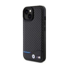 Bmw BMW Leather Carbon Blue Line - Ohišje za iPhone 15 (črno)