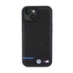 Bmw BMW Leather Carbon Blue Line - Ohišje za iPhone 15 (črno)