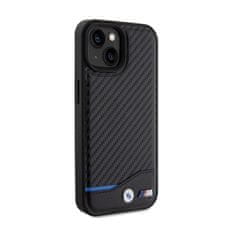 Bmw BMW Leather Carbon Blue Line - Ohišje za iPhone 15 (črno)