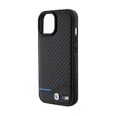 Bmw BMW Leather Carbon Blue Line - Ohišje za iPhone 15 (črno)