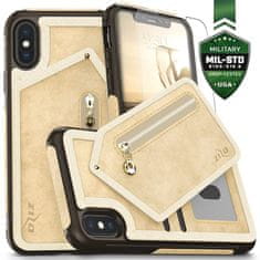 ZIZO Zizo Nebula Wallet Case - Usnjeni ovitek za iPhone X z žepi za kartice + torbica z zadrgo + 9H steklo za zaslon (Tan/Brown)