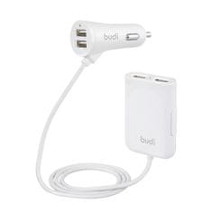 Budi Budi - Avtomobilski polnilec 4x USB, 41W + razdelilnik na 1,8 m kablu (bela)