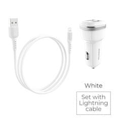 Borofone Borofone - avtomobilski polnilec 2x USB Lightning kabel, bel