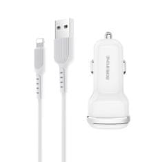 Borofone Borofone - avtomobilski polnilec 2x USB Lightning kabel, bel