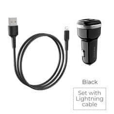 Borofone Borofone - avtomobilski polnilec 2x USB Lightning kabel, vključen, črn