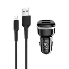 Borofone Borofone - avtomobilski polnilec 2x USB Lightning kabel, vključen, črn