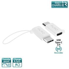 Puro PURO Adapter Micro USB na USB-C - Adapter Micro USB na USB-C 2.0 za polnjenje in sinhronizacijo podatkov, 2A, 480 Mb/s + varnostni kabel (bel)