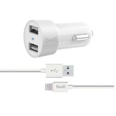 Budi Budi - Ładowarka samochodowa 2x USB, 24W + kabel Lightning 1,2 m (Biały)