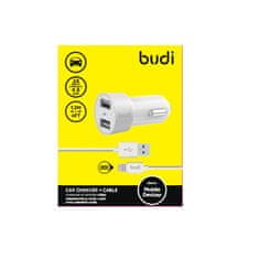 Budi Budi - Ładowarka samochodowa 2x USB, 24W + kabel Lightning 1,2 m (Biały)