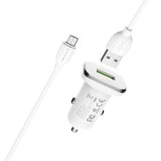 Borofone Borofone - ładowarka samochodowa USB z QC3.0 i kablem micro USB w zestawie, biały