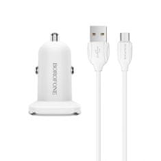 Borofone Borofone - ładowarka samochodowa USB z QC3.0 i kablem micro USB w zestawie, biały