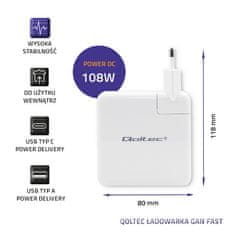 Qoltec qoltec polnilec gan fast 108w| 5-20v | 3- 4,7a | usb c | bela