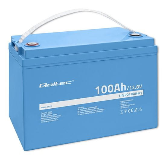 Qoltec litij-železo-fosfatna baterija qoltec lifepo4 | 12,8 V | 100 Ah | 1280wh | bms