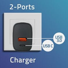 Qoltec qoltec gan power pro polnilec | 1xusb-c | 1xusb | 30w | 5-20v | 1,5-3a | črna