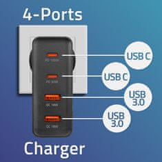 Qoltec qoltec gan power pro polnilec | 2xusb-c | 2xusb | 130w | 5-20v | 1,5-5a | pd | črna