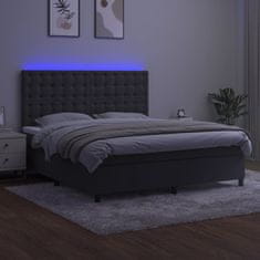 Vidaxl Box spring postelja z vzmetnico LED temno siva 180x200 cm žamet