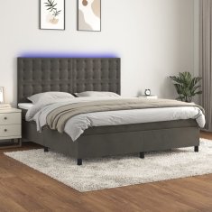 Vidaxl Box spring postelja z vzmetnico LED temno siva 180x200 cm žamet