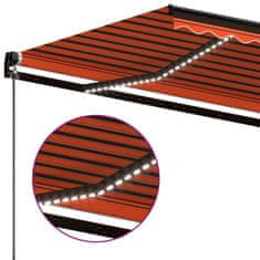 Vidaxl Ročno zložljiva tenda z LED lučmi 600x350 cm oranžna in rjava