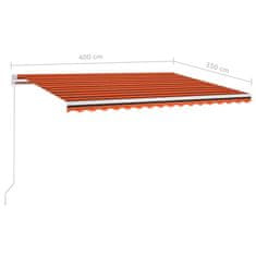 Vidaxl Ročno zložljiva tenda z LED lučmi 400x350 cm oranžna in rjava